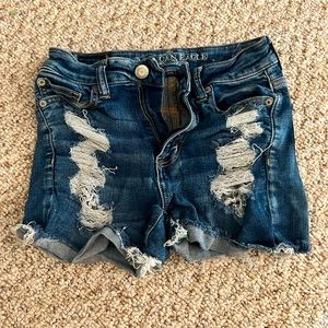 AE high waisted blue jean ripped shorts